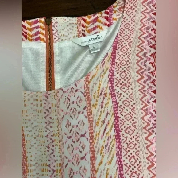 2/$12 Charming Charlie’s Sun Dress Size Large Pink Orange Mini Summer Beach - Picture 3 of 10